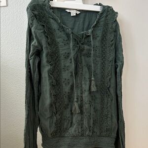 Green Lace-Trimmed Blouse